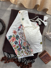 Brown Handloom Cotton Saree With Embrodery Work Redy Made Blouse